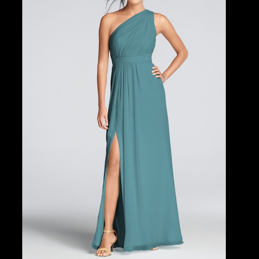 Davids Bridal Long One Shoulder Chiffon Dress